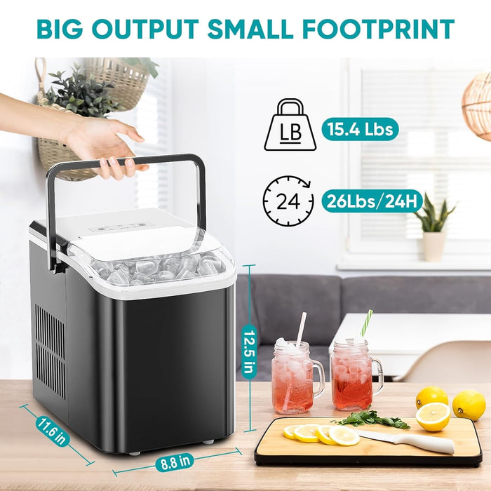 Beddle Portable Countertop Ice Maker with Self-Cleaning, 9 Cubes in 6 Mins, 26 lbs/24 Hrs,For Home Camping