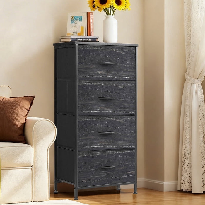 Ethovia 4-Drawer Storage Dresser with Wooden Tabletop, Stylish Fabric Drawers, Strong Metal Frame, Ideal for Organizing Your Bedroom, Living Room or Corridor, Black
