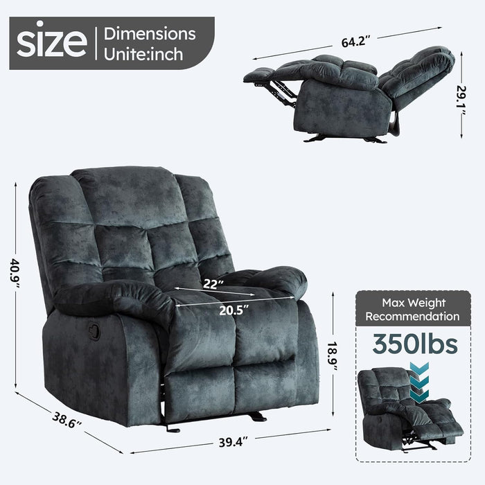 Oversized Recliners , Single Recliner Chairs for Adults, Breathable Fabric Reclining Chair Manual Sofas, Grey