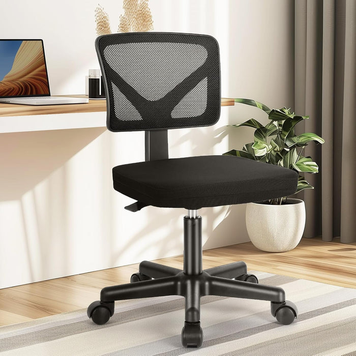 Nextay Armless Office Chair, Ergonomic Mesh Desk Chair with Swivel Wheels, Adjustable Height, Mid-Back Rolling Task Chair for Small Spaces,Black