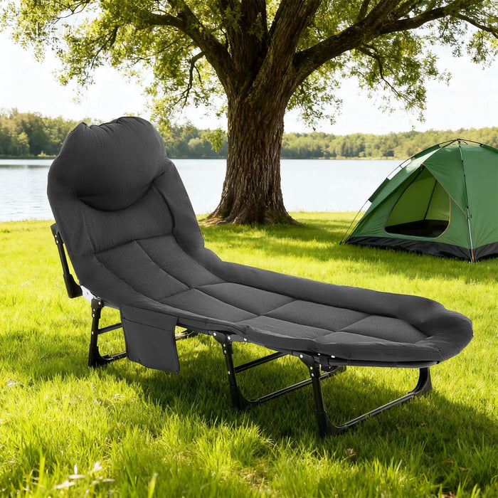 Taoset Folding Camping Cot for Adults, 69" L x 23" W x 13.5" H Heavy Duty Outdoor Bed with Mattress, 500D Oxford Travel Camp, Black
