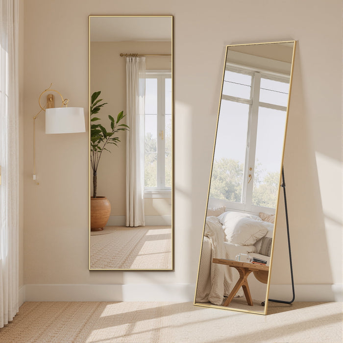 SIMENMAX Full Length Mirror, 21"x64" Nano Glass Floor Mirror, Standing Rectangle Floor Mirrors Body Dressing Wall-Mounted Mirror for Living Room, Bedroom,Gold
