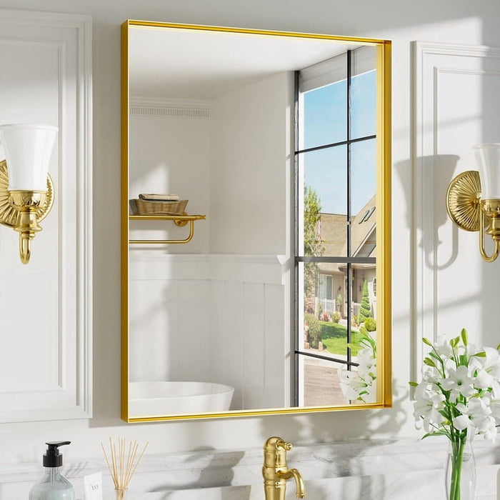 Simenmax Gold Bathroom Mirror – 30"x22" Rectangular Wall Mounted Vanity Mirror, Anti-Rust Aluminum Frame, Tempered Glass, Horizontal or Vertical Hanging