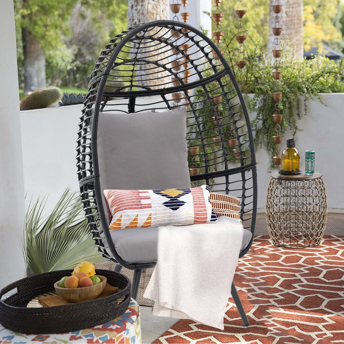 Betcozy Egg Chair With Stand, Outdoor Patio Chair for Relaxing, Reading, Conversation, Wicker Rattan Lounge Chair With Cushion for Indoor, Living Room, Backyard, Balcony, Gray