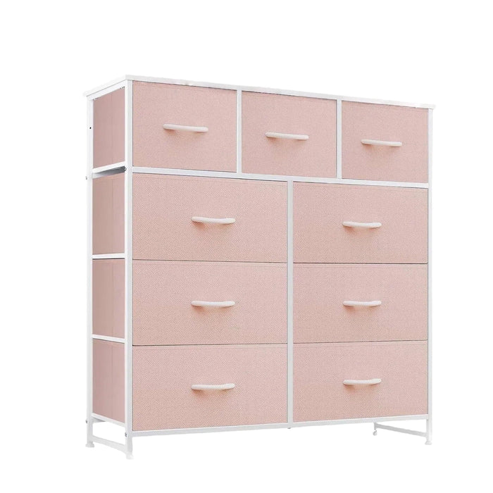 Nextay 9-Drawer Fabric Dresser for Bedroom, Storage Dresser Closet with Steel Frame & Wooden Top for Living Room, Dressing Room, Entryway, Pink