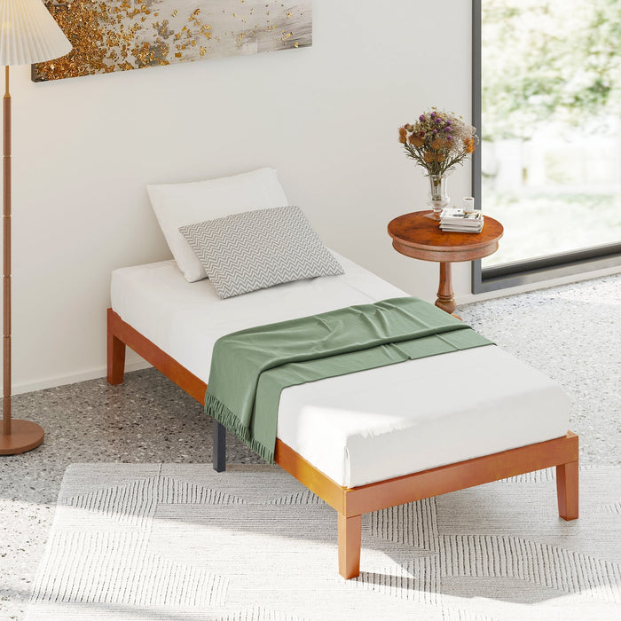 Blorly Solid Wood Bed Frame, Natural Pine Twin Bed Frame with Non-Slip Wood Slats Support, Stylish Heavy Duty Platform Bed Frame Mattress Foundation, Easy Assembly