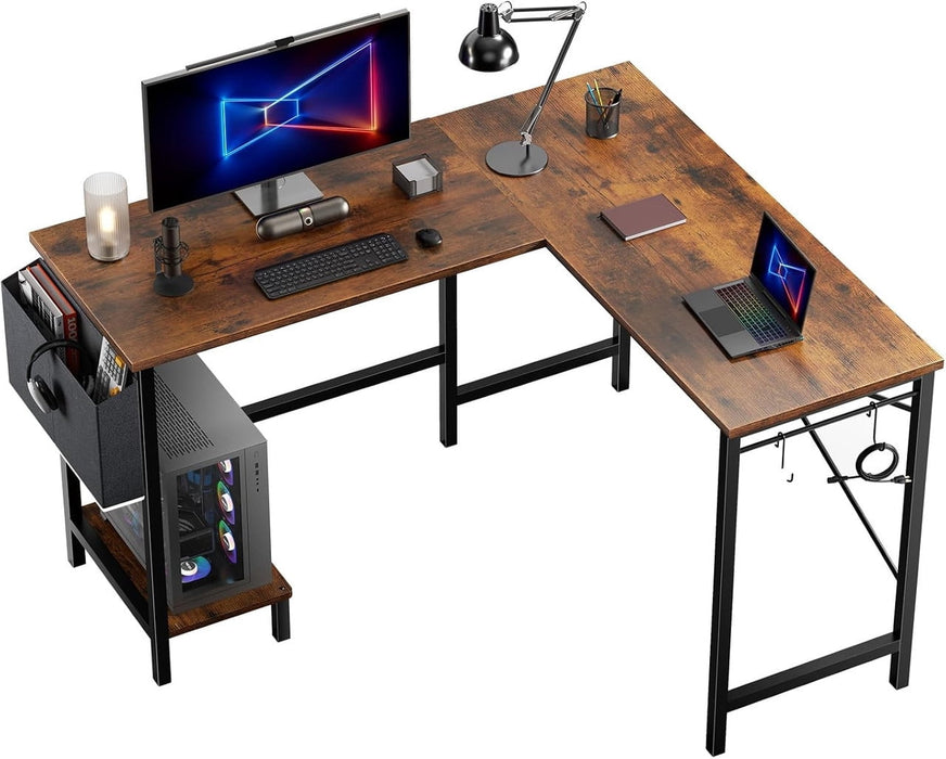 Nextay L-Shaped Computer Desk with CPU Holder & Storage Bag â€?Corner Gaming Workstation,Home Office Desk, Brown