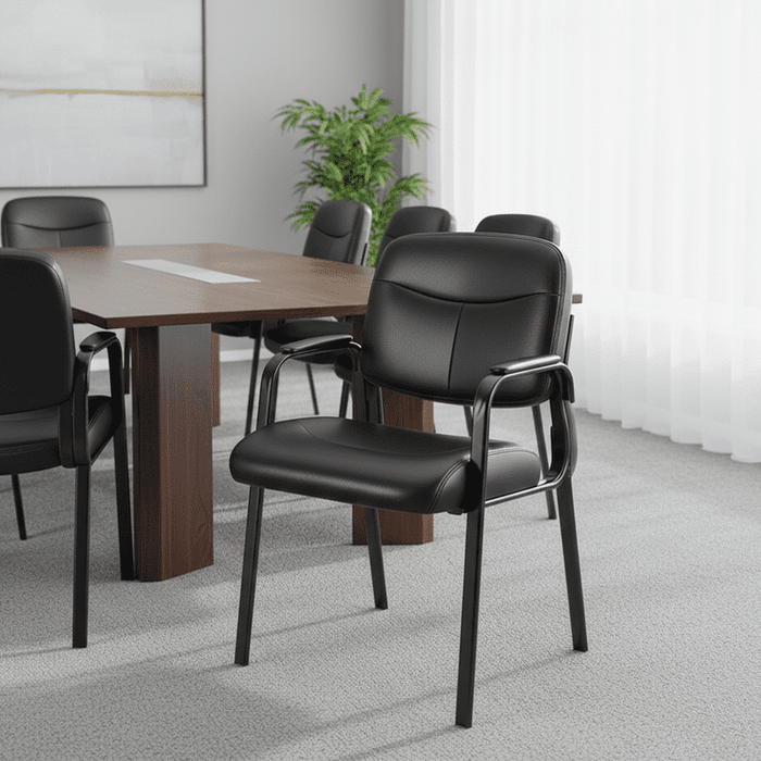 Betcozy Waiting Room Chairs, 1 PCS Mid Back Office Guest Chair with Padded Arms for Home Office, Conference Reception, Lobby, Pu leather, Black