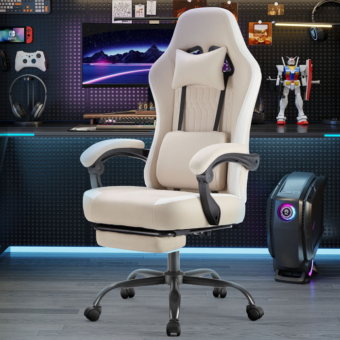 Betcozy Gaming Chair, Ergonomic Computer Chair with Footrest, Lumbar Support, Headrest, Comfy Seating with thicken cushion, Khaki