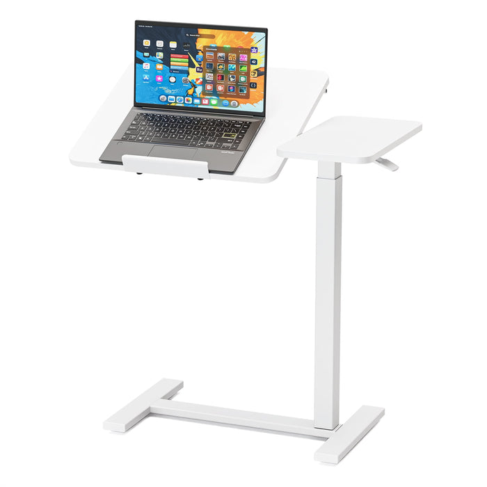 Taoset Pneumatic Mobile Standing Desk, Split Top Adjustable Laptop Cart with Tilting Tabletop, Rolling Sit to Stand Workstation for Home Office, White