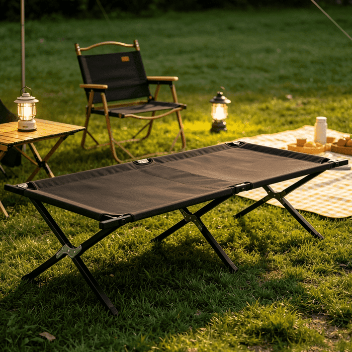 Taoset Heavy Duty Camping Cot, Black Foldable Sleeping Cot for Adults, Portable Military Camp Cot with Carry Bag, Sturdy Outdoor Folding Lounge Chair Bed for Camp, Travel, Patio, Office Nap