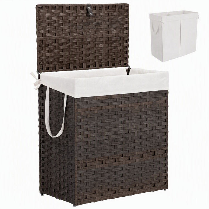 Taoset 110L Laundry Hamper with Lid, Wicker-Style Clothes Basket with Side Handles for Bedroom, Bathroom and Laundry Room, Dark Brown