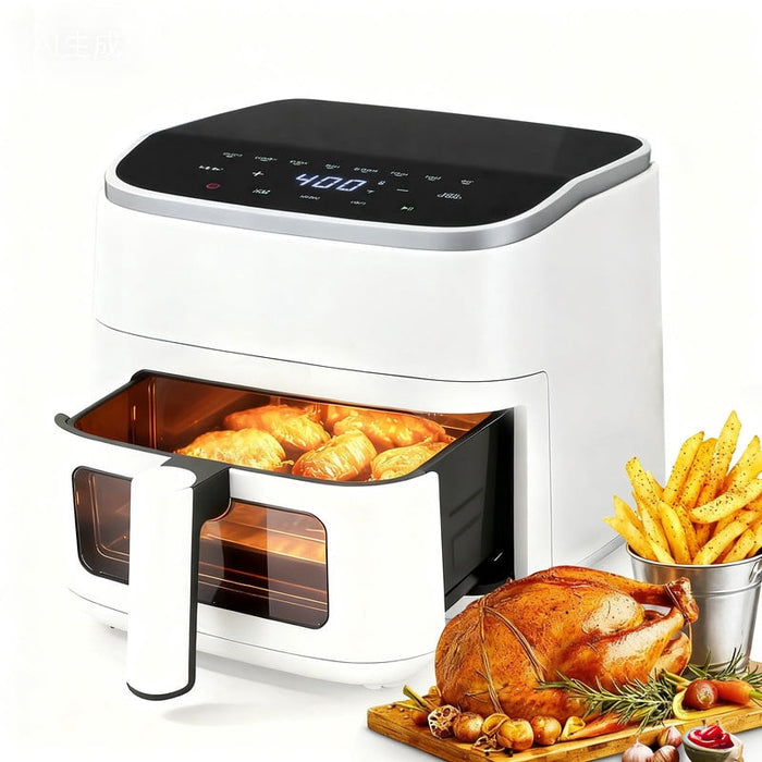 Simenmax 4QT Air Fryer with Visible Window, 1500W Compact Air Fryer with 8 Presets, Digital Touchscreen Air Fryer with Auto Shut Off, White
