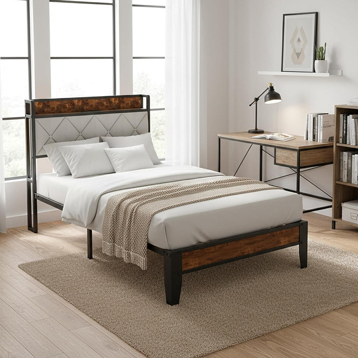 Taoset Smart Storage Bed Frame with Charging Station & Upholstered Headboard - Twin Size, No Box Spring Needed