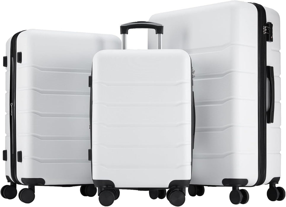 Simenmax 3-Piece Luggage Sets, Hard Shell Suitcases with Spinner Wheels, Lightweight Rolling Suitcase Sets with TSA Lock, White (20/24/28 Inch)