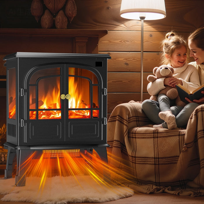 Blorly 26" Electric Fireplace, Indoor Fireplace with Cord and Knob, 1500W/750W Heater with 3 Adjustable Flame, overheating protection, Freestanding