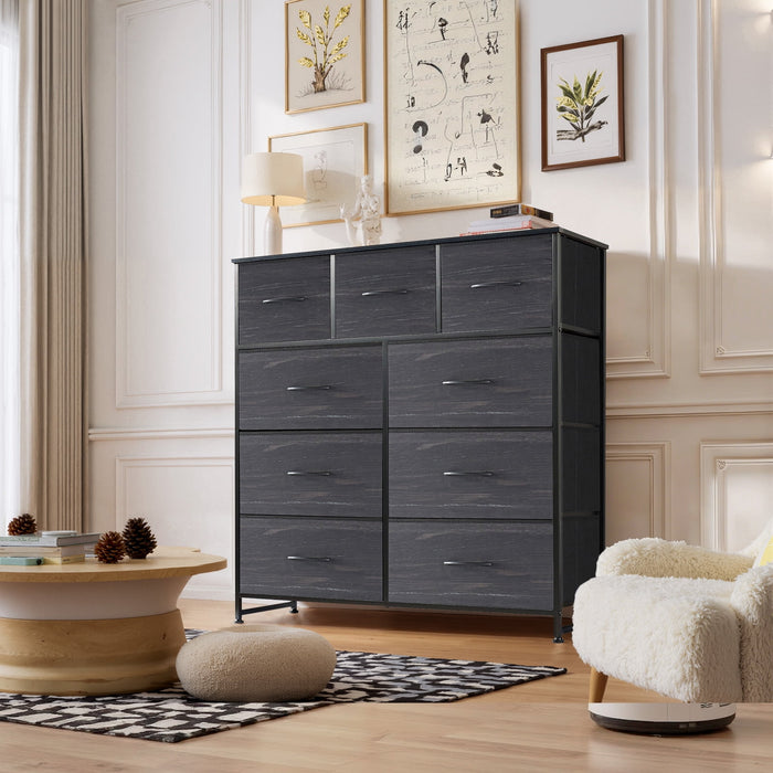 Betcozy Dresser, Storage Organizer with 9 Drawers for Bedroom, Chest of Drawer with Fabric Bin, Sturdy Metal Frame, Wood Top for Closet, Nursery,Black