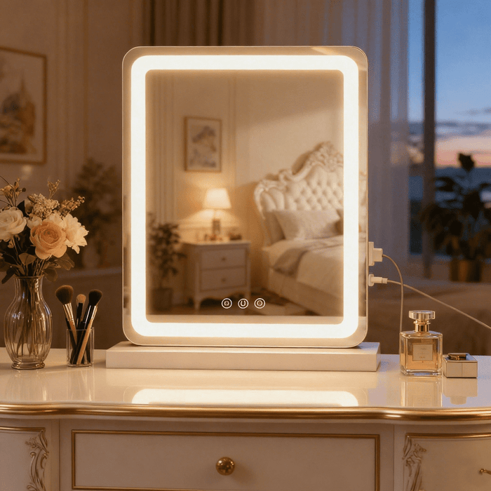 Taoset 18x13 inch Smart LED Vanity Mirror with Memory Function - 3 Color Modes & Dimmable Brightness, Touch Control, USB Port, Aluminum Frame