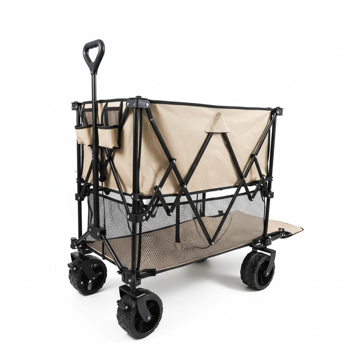 Blorly Double Decker Folding Wagon, 440lbs Heavy Duty 2 Tier Utility Cart with 320L Capacity, Collapsible Wagon with All-Terrain Wheels & Brakes for Camping, Beach, Fishing, Grocery, Gray