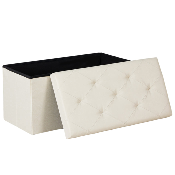 Taoset 30 Inch Foldable PU Leather Storage Ottoman Bench, 29 Gallon Tufted Footstool, Flip Top for Entryway Bedroom Small Room, Beige