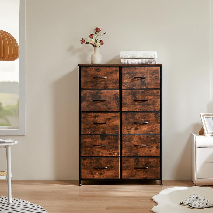 Betcozy 10-Drawer Tall Storage Tower, Giant Vertical Organizer for Living Room, Hallway,Rust