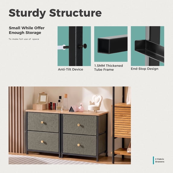 Aidoly Stylish 2-Drawer Nightstand( 2-Piece) – Practical Storage Table for Home, Office, Dorm & Entryway
