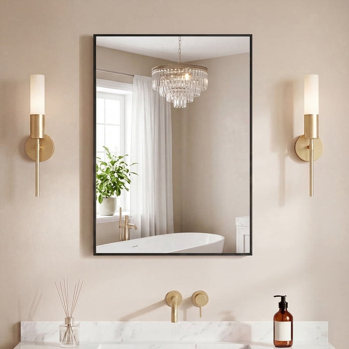 Nextay 36"x30" Black Bathroom Mirror, Anti-Rust Aluminum Frame Wall Mounted Vanity Mirror, Rectangular HD Tempered Glass for Bathroom Vanity, Horizontal or Vertical Hanging