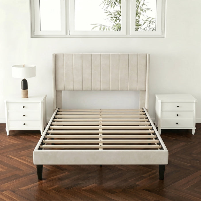 Taoset Twin Bed Frame, Upholstered Twin Size Platform Bed Frame with Headboard, Wood Slats Support, No Box Spring Needed, Noise Free, Grey