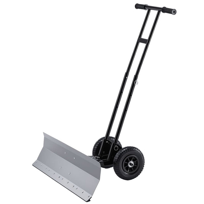 Simenmax Adjustable Wheeled Snow Pusher – Heavy-Duty Q235 Carbon Steel Snow Removal Tool with 7-Angle Blade & 5-Position Handle for Driveway, Yard & Outdoor Roads, Silver