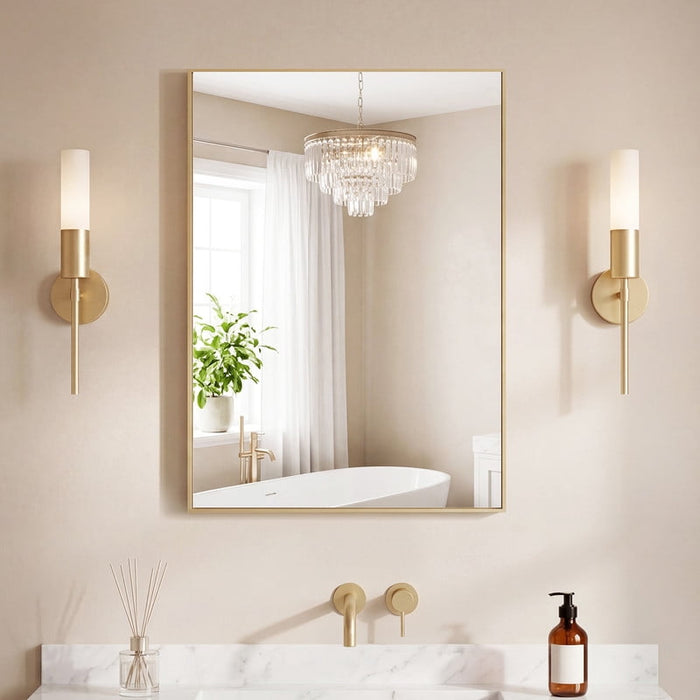 Bigleap 36"x30" Gold Bathroom Mirror, Anti-Rust Aluminum Frame Wall Mounted Vanity Mirror, Rectangular HD Tempered Glass for Bathroom Vanity, Horizontal or Vertical Hanging