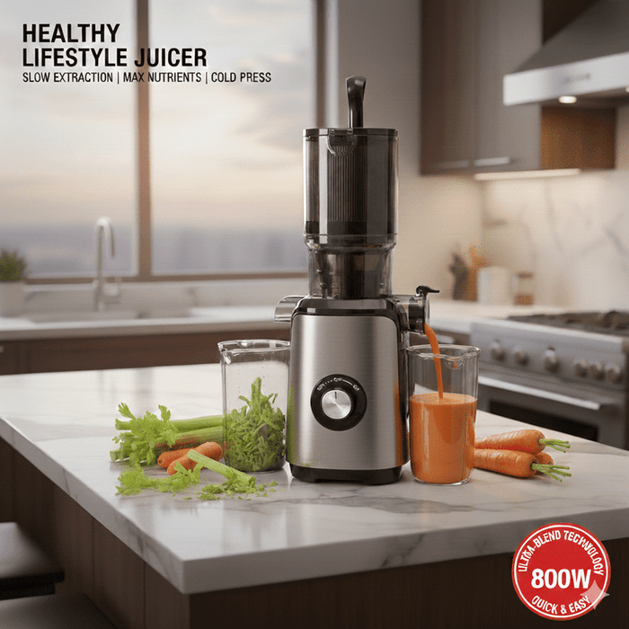 Blorly Cold Press Juicer Machine, Slow Masticating Juicer with 4.25" Extra Wide Feed Chute for Whole Fruits & Vegetables, 200W Quiet Motor, High Juice Yield & BPA-Free, Easy to Clean, Silver