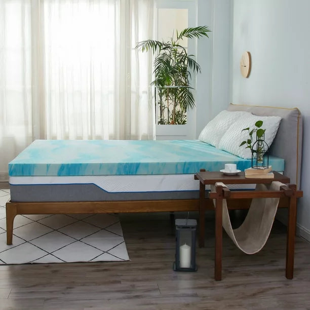 2 Inch Full Cooling Gel Infused Shell Mattress Topper, Memory Foam Mattress Topper/ Pad/ Cushion, Box/ Crate packed, Soft , Blue,Made in USA