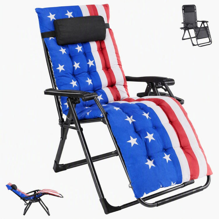 Taoset 2-in-1 Zero Gravity Chair with Removable Padded Cushion, All-Season Mesh Lounge Chair & Detachable Soft Pad Set, with Side Tray & Adjustable Headrest, Star Spangled