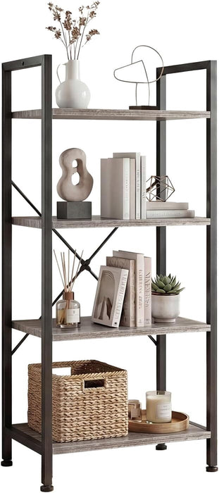 Bigleap 4-Tier Bookshelf, Industrial Tall Storage Shelf, Modern Bookcase for Living Room, Home Office, Bedroom, Grey