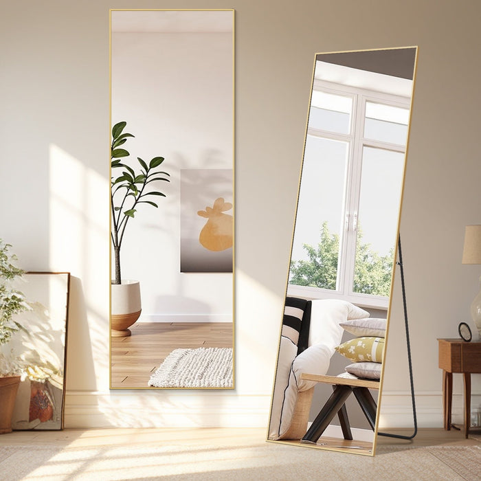 SIMENMAX 64"x21" Full Length Mirror, Full Body Mirror Floor Mirror Standing Hanging or Leaning Wall, Wall Mirror with Stand Aluminum Alloy Thin Frame for Bedroom Cloakroom