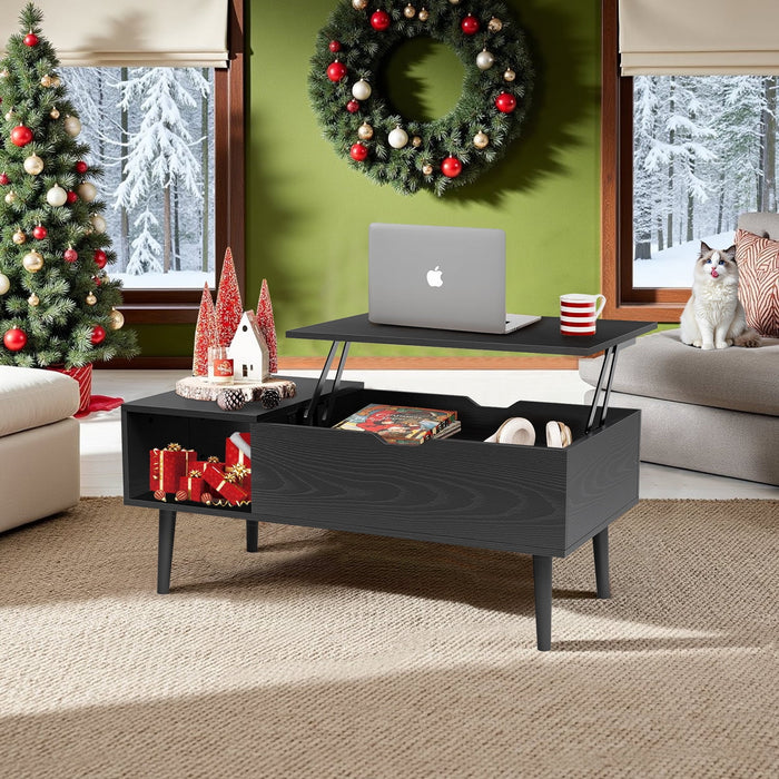 Betcozy Lift Top Coffee Table, Living Room Table with Storage Shelf and Hidden Compartment for Small Space, Black