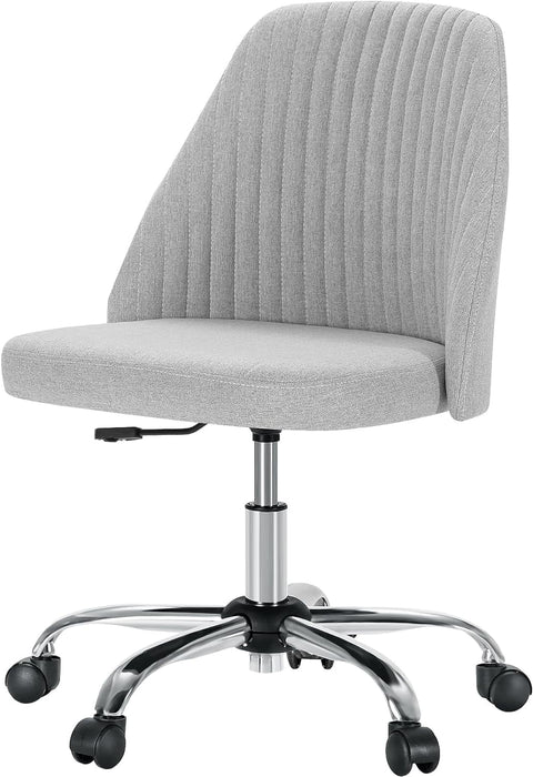 Betcozy Colorful Linen Desk Chair, Comfy Thick Seat with Swivel Wheels, Armless Task Chair, Gray
