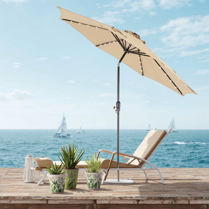 Betcozy 10' Outdoor Patio Umbrella with LED Lights, Duty Metal with High-quality Polyester, 8 Ribs Strusture, for Outdoor Table, Yard, Coffee Shop, Restaurant, Khaki
