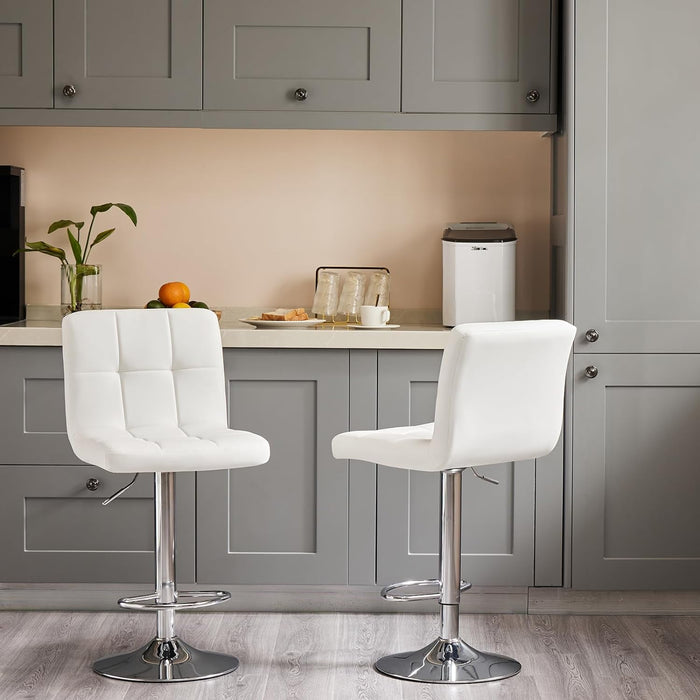 Blorly Swivel Bar Stools Set of 4, Armless Adjustable Barstools, PU Leather, Thickened Seat Cushion Square Island Barstools with Back, White