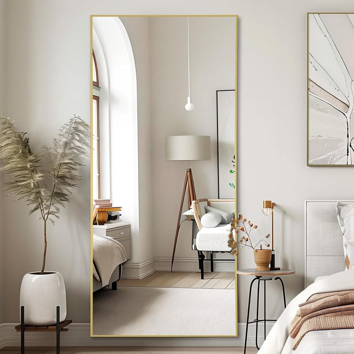 Blorly Floor Mirror, Full Length Mirror with Stand, Hanging Body Mirror Wall Mounted Mirror for Bedroom, Entry way, Dressing Room, Gold