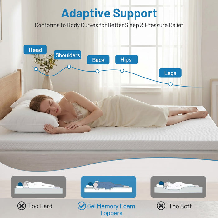 Beddle King Cooling Mattress Topper with Removable Washable Cover, 2 Inch Gel Pressure Relief Memory Foam Bed Topper, Non-Slip Straps, CertiPUR-US Certified