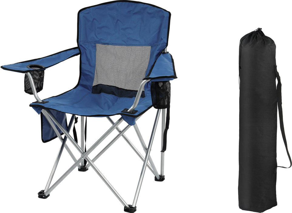 Simenmax Folding Camping Chair Recliner - Portable Outdoor Chair with Mesh Back, Cup Holder & Storage for Beach, Lawn, Camping，Navy Blue