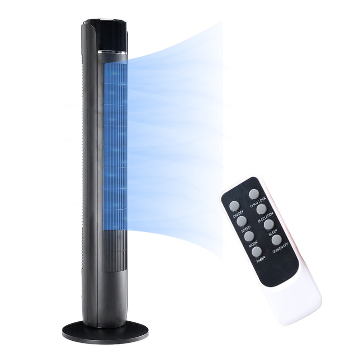 Ethovia 35-Inch Standing Tower Fan – 4 Operational Modes, 5 Adjustable Speeds, 12-Hour Timer, Child Safety Lock, Lightweight & Portable for Kitchen,Bedroom, Home Office, Metallic Black