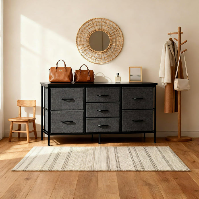 Blorly 7 Drawers Dresser, Storage Dresser Organizer with Drawers, Chest of Drawers, TV Stand Dresser with Metal Frame and Wood Tabletop for Bedroom, Guest Room, Closet, Entryway, Nursery, Gray