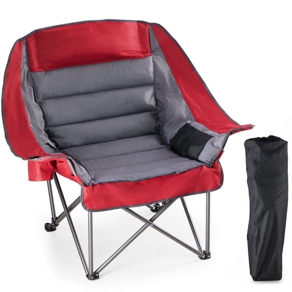 Betcozy Heavy Duty Camping Chair 500 lbs Capacity,  Oversized Padded Folding Chair, Robust Steel Frame Quad Chair with Cup Holder and Carry Bag for Outdoor Campsite and Fishing, Red