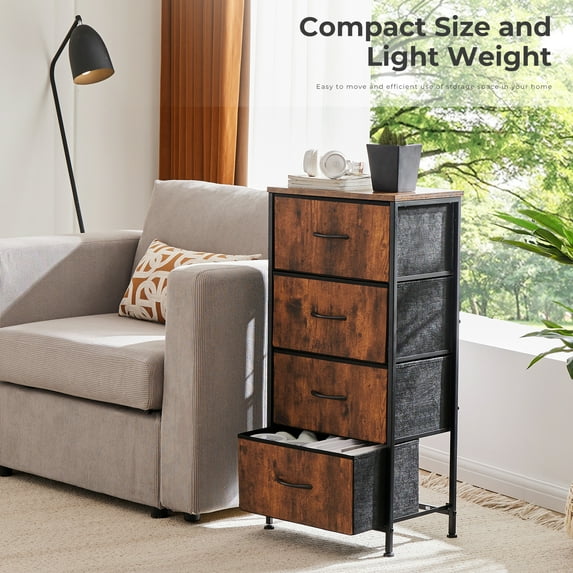 Aidoly 4-Tier Fabric Drawer Storage Cabinet with Wooden Top &amp; Metal Frame - Multi-Purpose Organizer for Bedroom, Living Room, Office