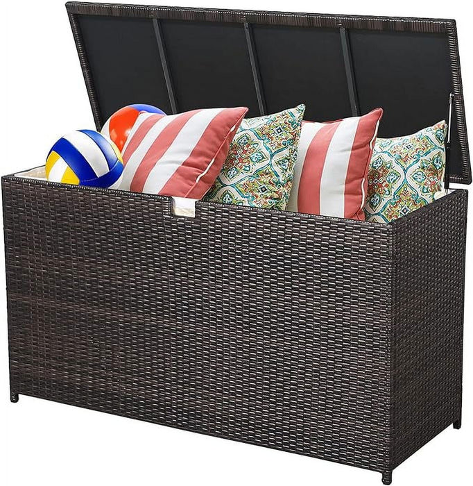 Taoset 120 Gallon Outdoor Storage Box with Waterproof Inner, Large Wicker Patio Storage Bin, Deck Boxes for Cushions, Garden Tools, Pool Toys, Aluminum Frame, Brown