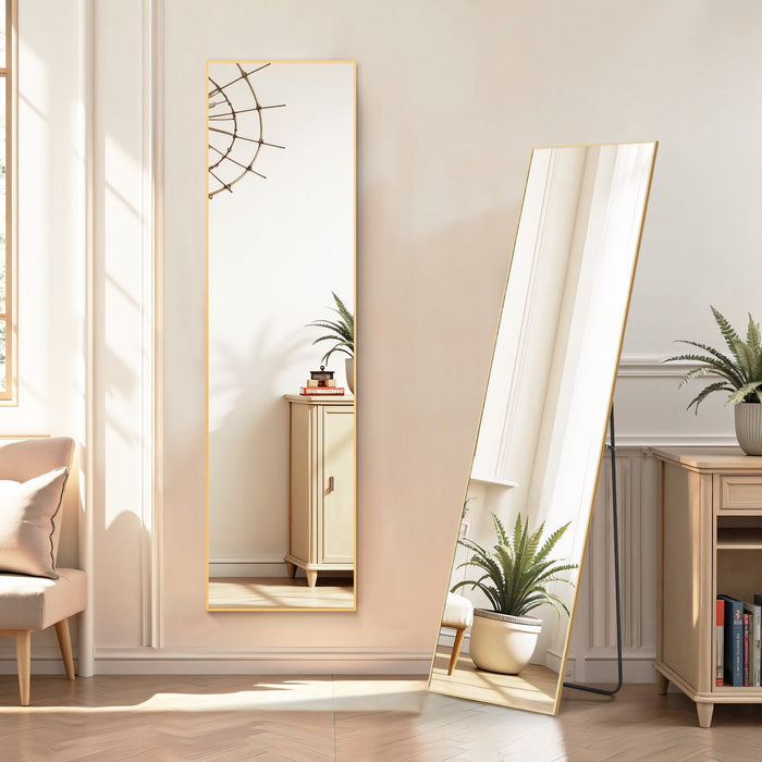 TINKLE WELL TINKLE WELL 59"x16" Full Length Metal Rectangle Floor Mirrors，Gold