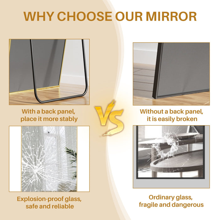 Parcus Full Length Mirror with Stand, Shatterproof Floor Mirror for Bedroom, Living Room, Wall Mounted or Leaning, Aluminum Frame Body Mirror