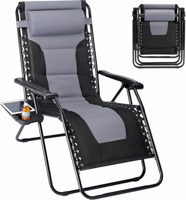 Simenmax Zero Gravity Chairs, 400 lbs Heavy Duty Foldable Patio Recliner with Adjustable Pillow & Cup Holder, Oversized Outdoor Lounge Chair for Backyard Camping Lawn, Black-Gray